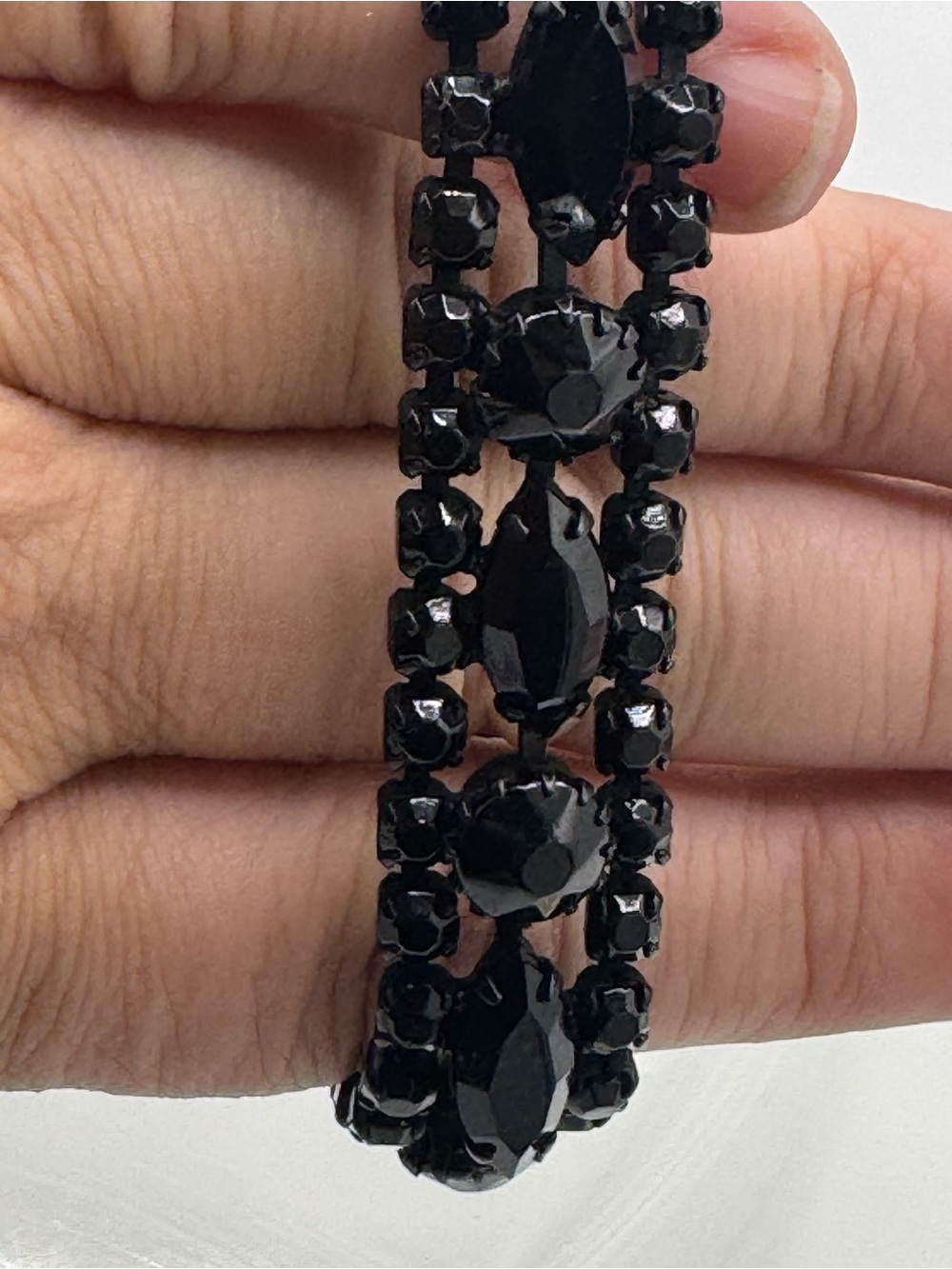 Vintage Weiss Black Rhinestone Bracelet
Signed Old Hollywood Regency Glamour
50s